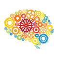 a colorful brain with gears in it