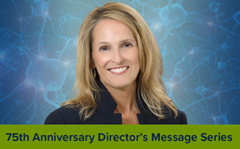 Dr. Shelli Avenevoli headshot with text on the bottom "75th Anniversary Director's Message Series"